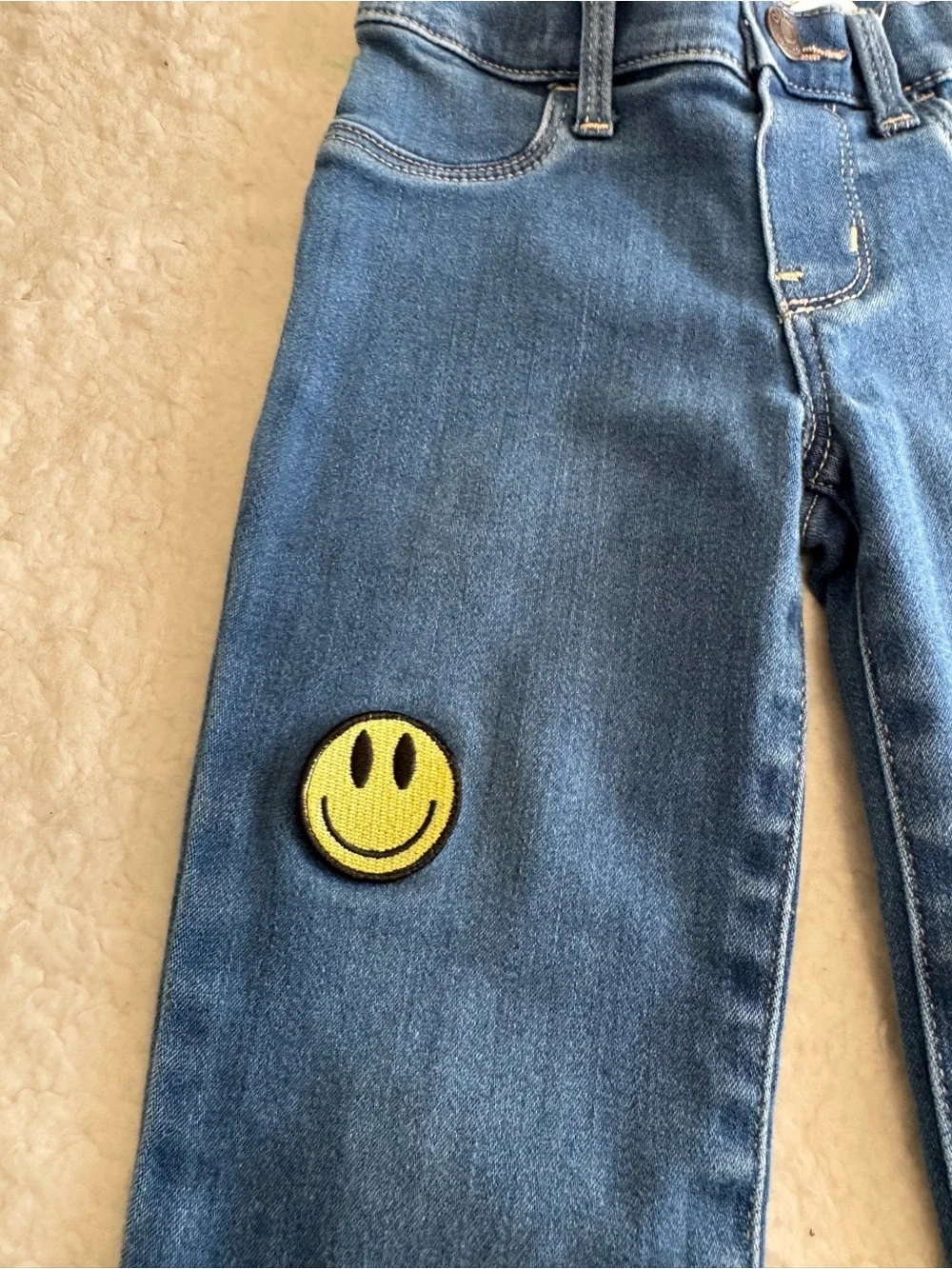 OshKosh B'gosh Blue Denim Jeans with Rainbow Heart & Yellow Smile Patches